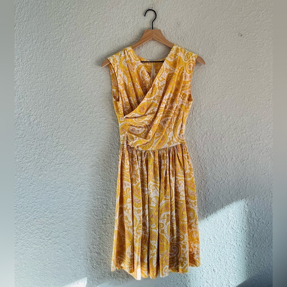 Vintage 1960s Yellow Paisley Crepe Party Dress
